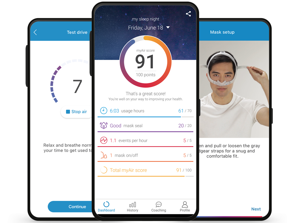 ResMed myair CPAP therapy tracking app on mobile | Intus Healthcare